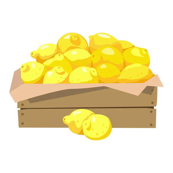 Limões Numa Caixa Madeira Ilustração Vetorial Isolado Sobre Fundo Branco —  Vetores de Stock