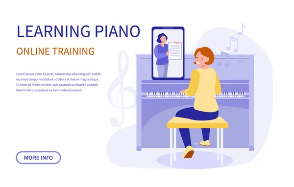 Imparare Suonare Pianoforte Online Bandiera Illustrazione Vettoriale — Vettoriale Stock