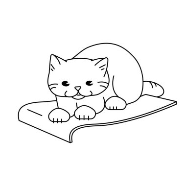 Kedi tırmalama direğinde pençelerini keskinleştirir. Beyaz arkaplanda izole edilmiş vektör çizgisi simgesi.