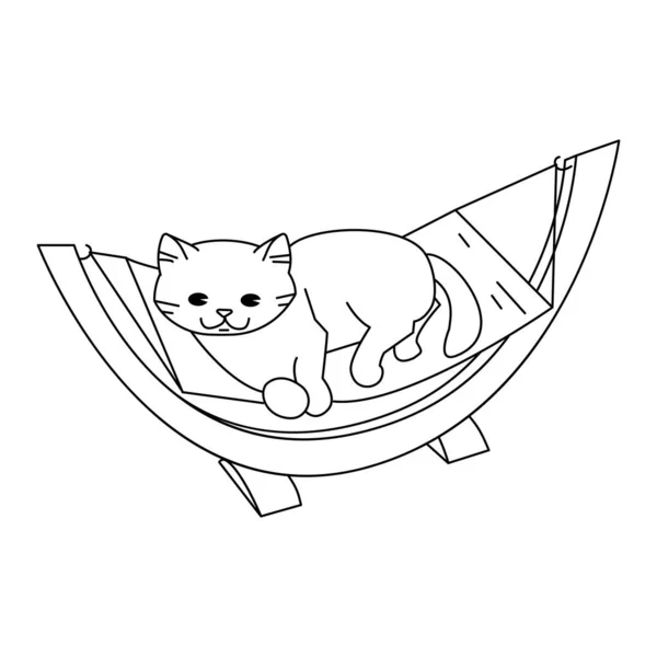 Katten Ligger Kattens Hängmatta Vektor Kontur Illustration Isolerad Vit Bakgrund — Stock vektor