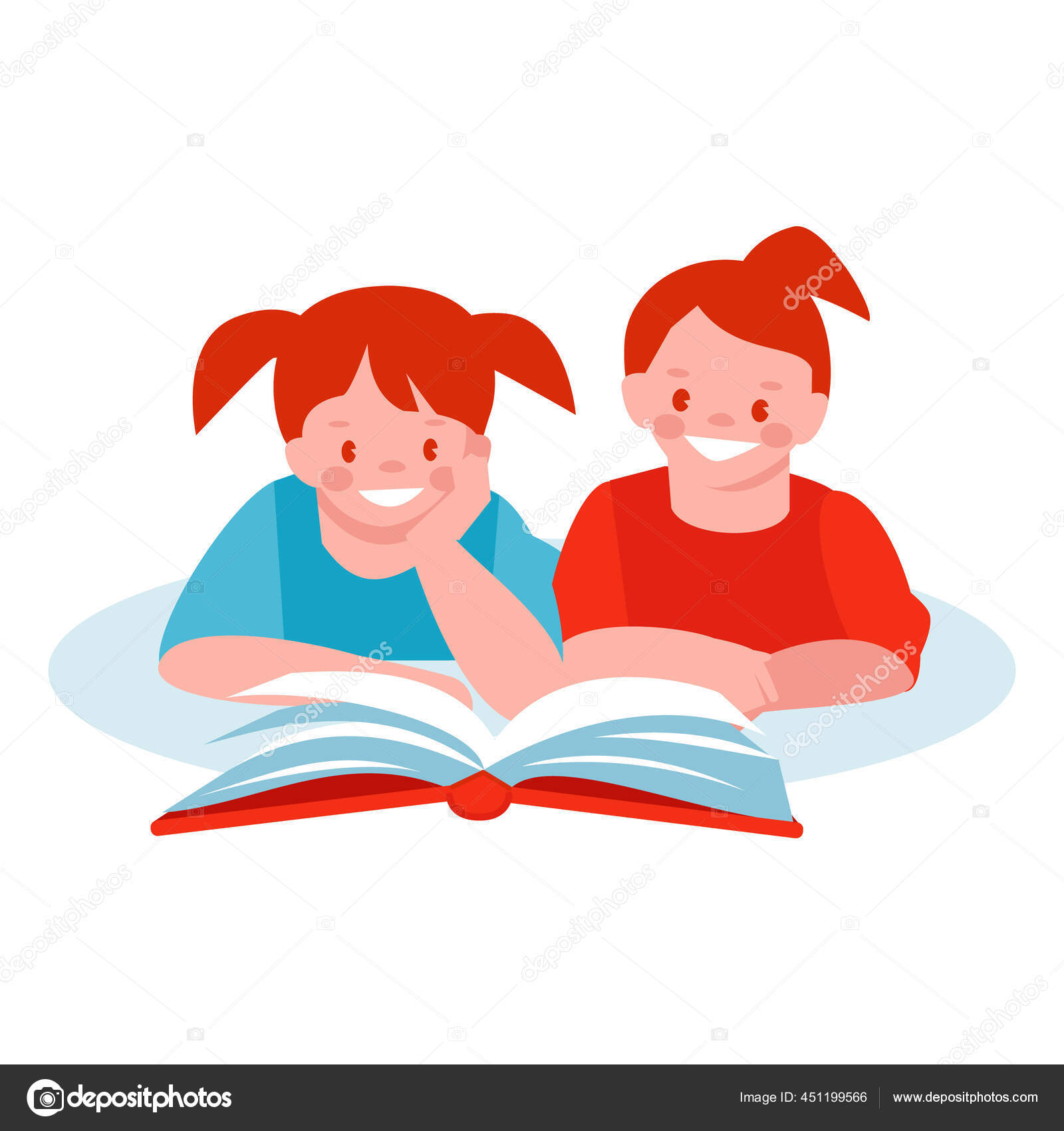 Dua Gadis Kecil Sedang Membaca Buku Lantai Vektor Ilustrasi Dengan Stok Vektor ZOVICOTA 451199566