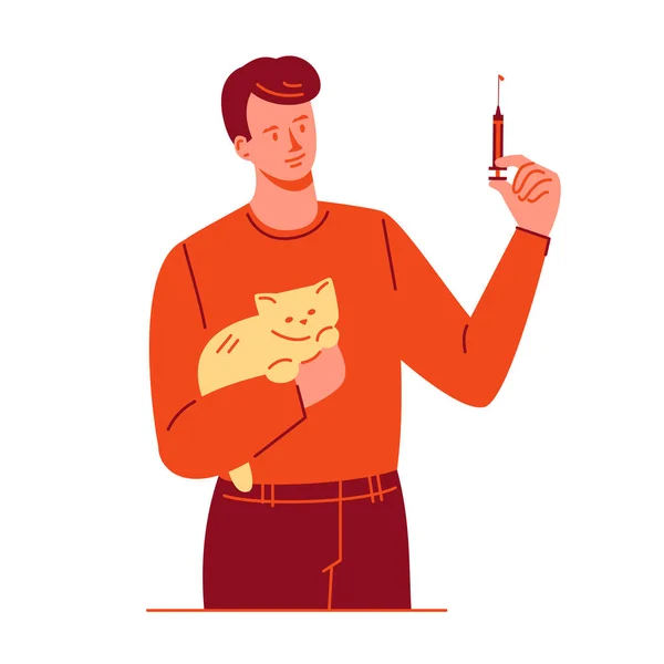 De dierenarts geeft een kat een injectie. Dierenverzorging, vaccinaties. Vector illustratie in platte cartoon stijl. — Stockvector