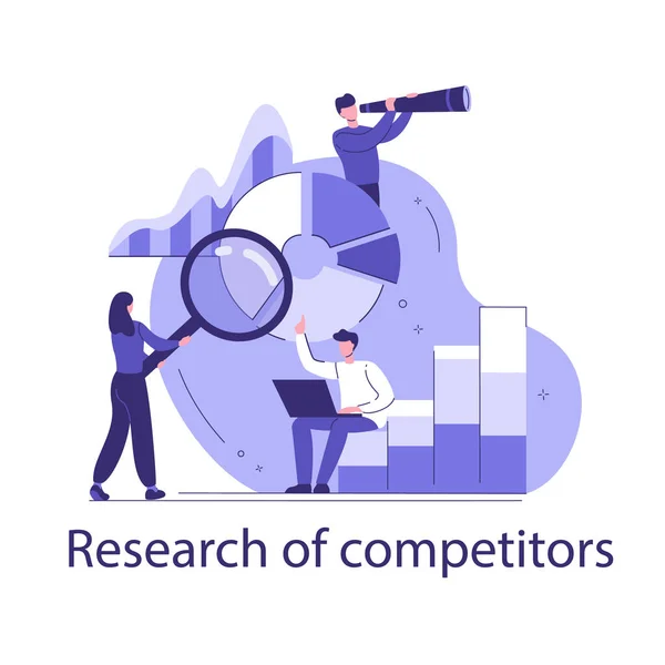 Cercetarea competitorilor. Conceptul de afaceri vectorial în stil plat . — Vector de stoc