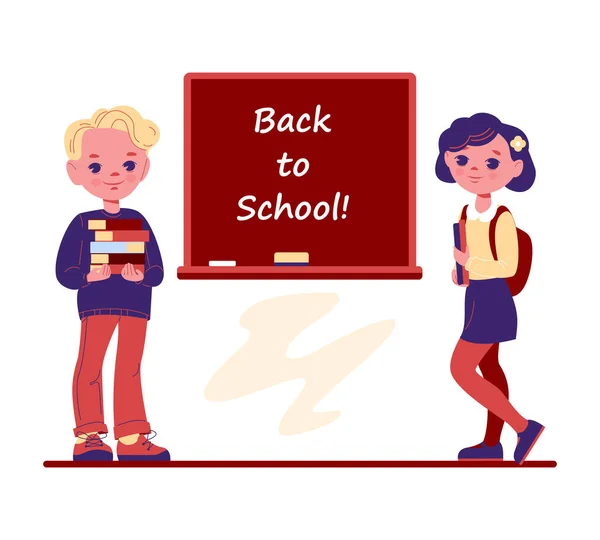 Girl Boy School Blackboard Back School Vector Illustration Flat Cartoon — Stock Vector