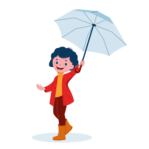 Nettes kleines Mädchen mit einem Regenschirm in Gummistiefeln. Vektorillustration im Cartoon-Stil. — Stockvektor