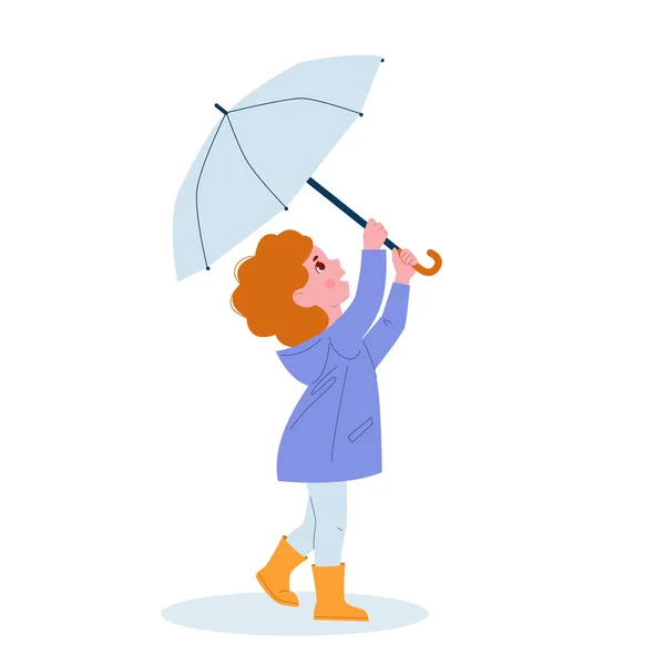 고무장화를 신은 우산을 든 귀여운 소녀. 만화에 나오는 벡터 그림. — 스톡 벡터