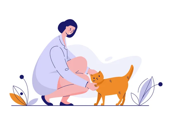 Veterinarian doctor with a cat in a medical gown. Vector illustration in flat style. — Stock Vector