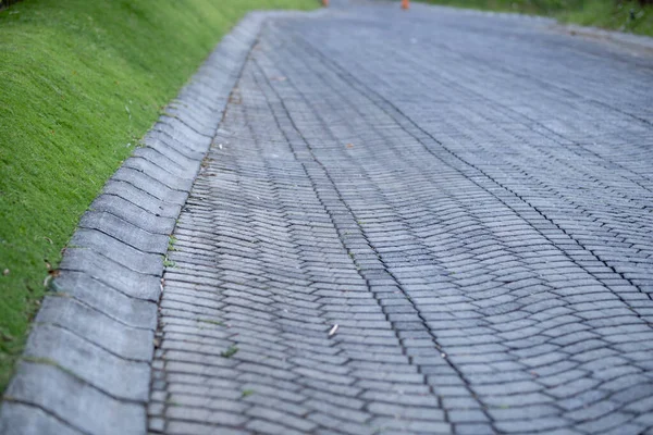 Perspective View Monotone Gray Brick Stone Pavement Ground Street Road — Stock Photo, Image