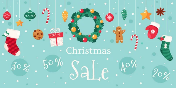 Noel indirimi. Noel süslemeleri koleksiyonu. Vektör illüstrasyonu.