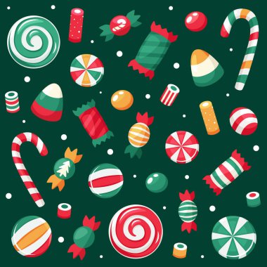 Mutlu noel kartları. Noel şekeri koleksiyonu. Vektör illüstrasyonu.