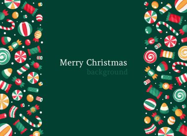 Mutlu Noeller. Noel tatlısı ve şeker koleksiyonu. Vektör illüstrasyonu.