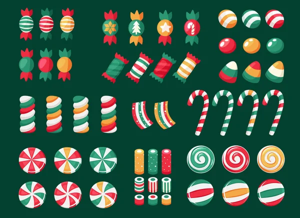 Wesołych Świąt Duży Zestaw Świątecznych Słodyczy Cukierków Ilustracja Wektora — Wektor stockowy