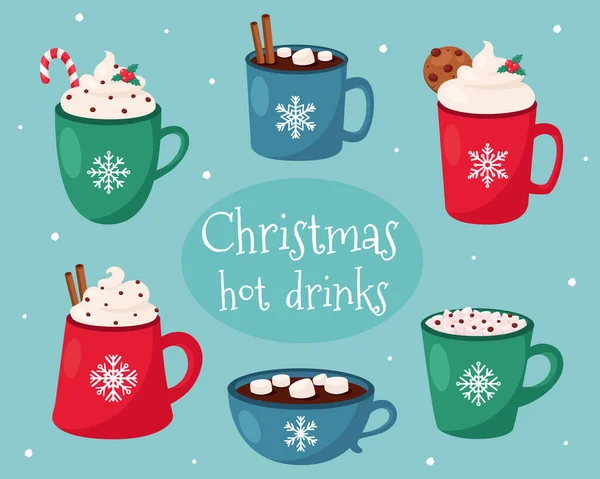 Merry Christmas Christmas Hot Drinks Collection Vector Illustration — Stock Vector