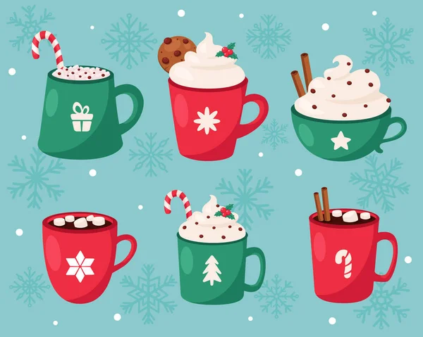 Merry Christmas Christmas Hot Drinks Collection Vector Illustration — Stock Vector