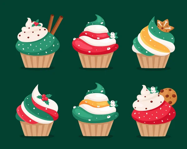 Christmas Cupcakes Merry Christmas Vector Illustrations — Stock Vector