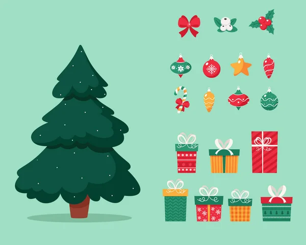 Kerstboom Met Cadeautjes Speelgoed Merry Christmas Vector Illustratie Ontwerp — Stockvector