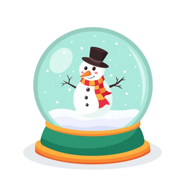 Bola Nieve Navidad Con Muñeco Nieve Dentro Bola Nieve Esfera — Vector de stock