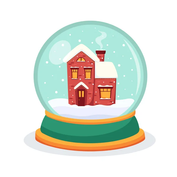 Weihnachten Schneekugel Mit Einem Haus Inneren Schneekugelkugel Vektorillustration — Stockvektor