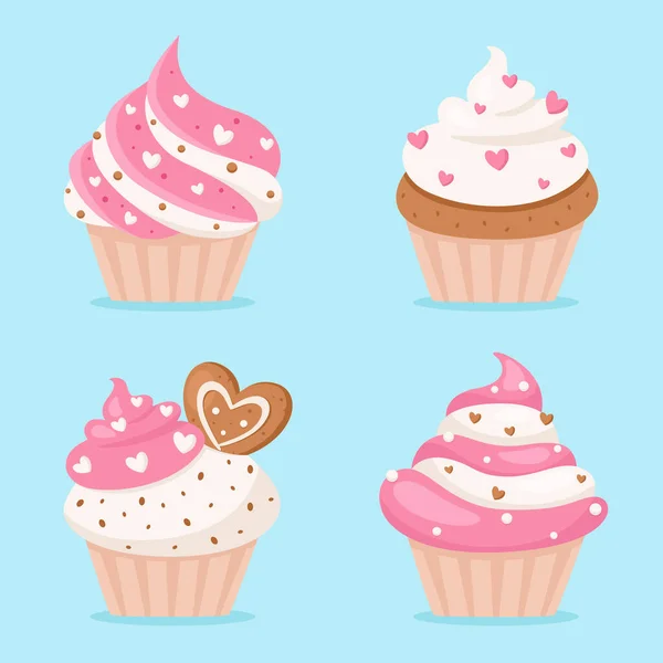 Valentine Day Cupcakes Vector Illustration — Stock Vector