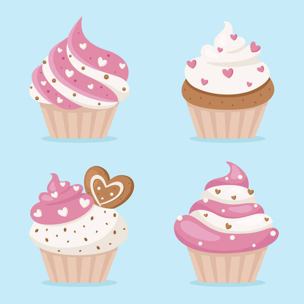 Valentine's Day cupcakes. Vector illustration