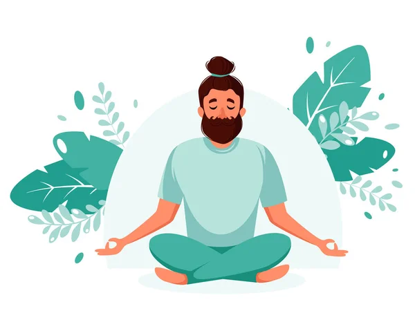 Hombre Meditando Vida Sana Yoga Meditación Relax Recreación Ilustración Vectorial — Archivo Imágenes Vectoriales