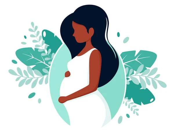 Zwangere Zwarte Vrouw Zwangerschap Moederschap Vectorillustratie — Stockvector