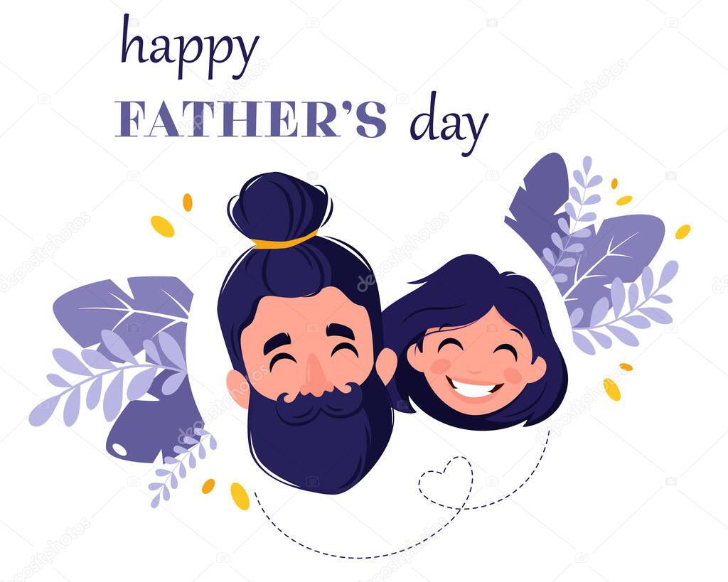 Happy Father's Day. Man with daughter. Fathers Day greeting card. Vector illustration