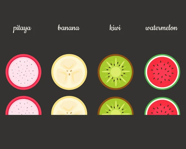 Frutas Exóticas Pitaya Kiwi Plátano Sandía Ilustración Vectorial — Vector de stock