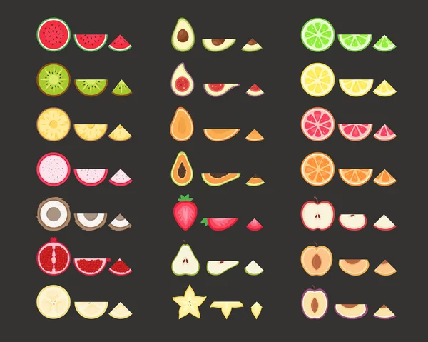Kawałki Owoców Gotowe Tropikalne Egzotyczne Owoce Ilustracja Wektora — Wektor stockowy