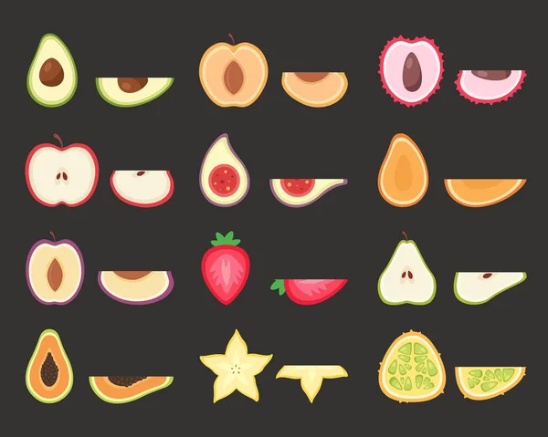 Frutas Prontas Frutos Tropicais Exóticos Ilustração Vetorial — Vetor de Stock