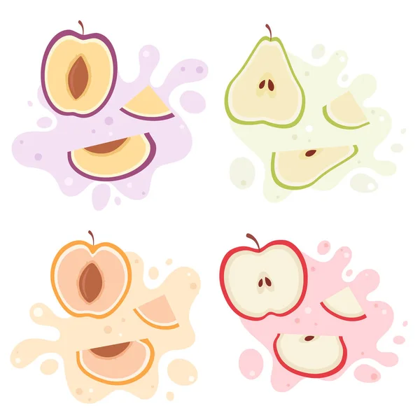 Πιτσιλιές Φρούτων Εξωτικά Και Τροπικά Φρούτα Βερίκοκο Αχλάδι Μήλο Δαμάσκηνο — Διανυσματικό Αρχείο