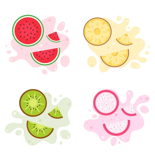 Frutas Salpicadas Frutas Exóticas Tropicales Kiwi Sandía Pitaya Piña Ilustración — Vector de stock