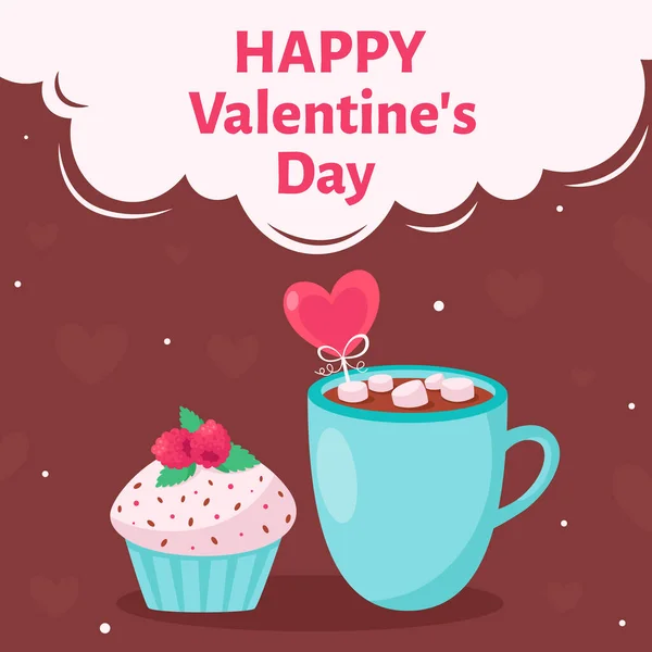 Tarjeta Felicitación San Valentín Café Con Magdalena Ilustración Vectorial — Vector de stock