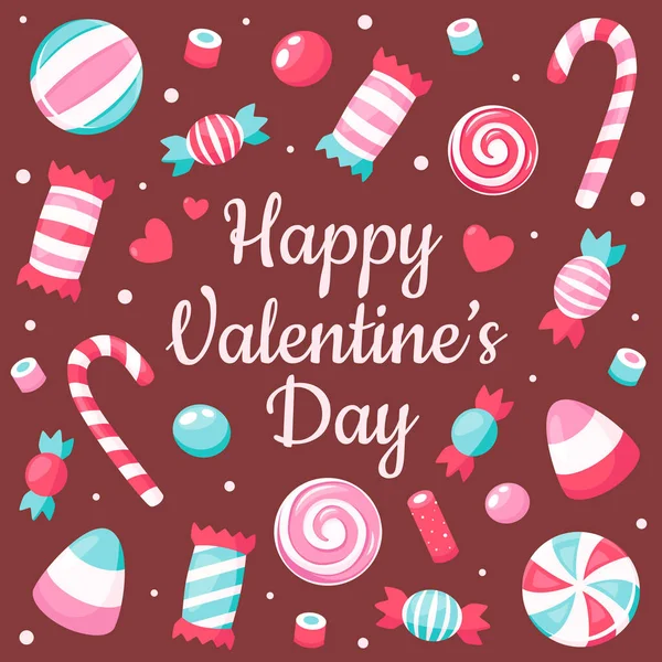 Tarjeta Felicitación Del Día San Valentín Dulces San Valentín Ilustración — Vector de stock
