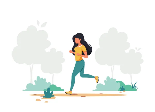 女人在公园里慢跑 健康的生活方式 户外活动的概念 矢量说明 — 图库矢量图片