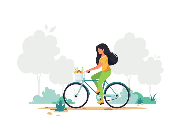 Woman Riding Bike Healthy Lifestyle Sport Outdoor Activity Concept Vector — Stock Vector