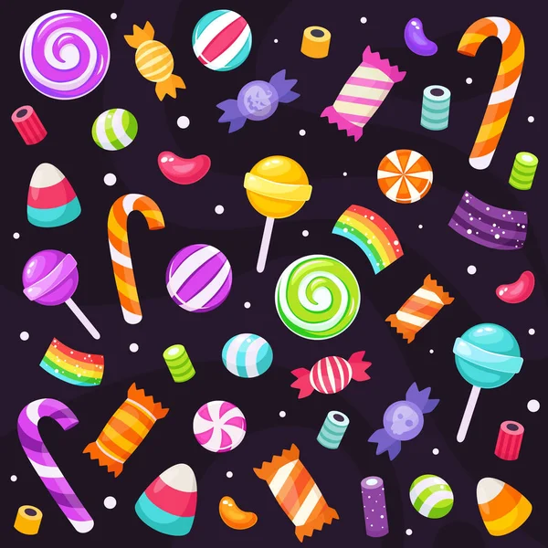 Set Von Halloween Süßigkeiten Und Bonbons Vektorillustration Flachen Stil — Stockvektor