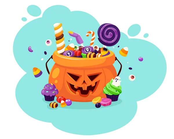 Happy Halloween Pumpkin Creepy Sweets Candies Vector Illustration Flat Style — Stock Vector