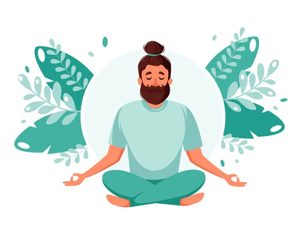 Hombre Meditando Pose Loto Vida Sana Yoga Meditación Concepto Recreación — Archivo Imágenes Vectoriales
