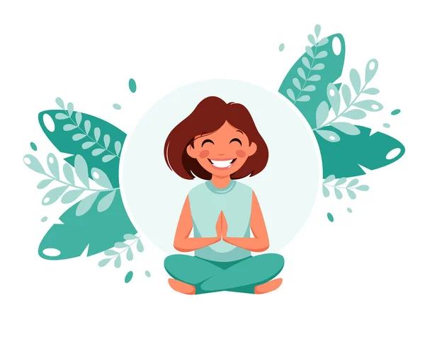 Chica Meditando Pose Loto Estilo Vida Saludable Meditación Para Niños — Archivo Imágenes Vectoriales