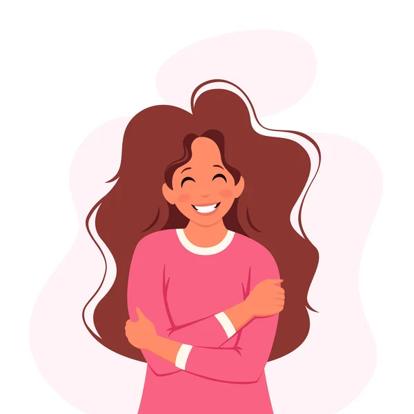 Hou Van Jezelf Een Vrouw Die Zichzelf Omhelst Vectorillustratie — Stockvector