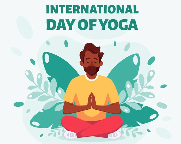Schwarzer Meditiert Lotus Pose Internationaler Tag Des Yoga Vektorillustration — Stockvektor