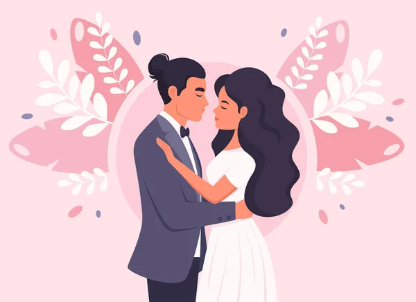 Γαμήλιο Ζευγάρι Άντρας Και Γυναίκα Παντρεύονται Νιόπαντροι Γαμήλιο Πορτρέτο Εικονογράφηση — Διανυσματικό Αρχείο