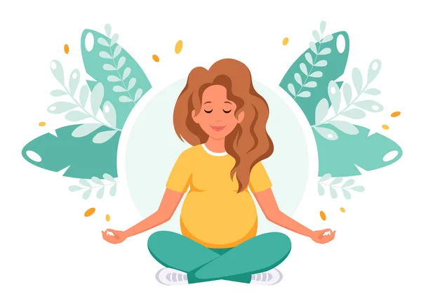 Pregnant Woman Meditating Lotus Pose Healthy Pregnancy Concept Vector Illustration — Stock Vector