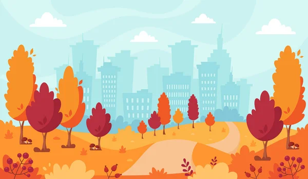 都市の背景に秋の公園 秋の風景 ベクターイラスト — ストックベクタ