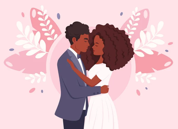 Γαμήλιο Ζευγάρι Μαύρο Παντρεμένο Ζευγάρι Γαμήλιο Πορτρέτο Εικονογράφηση Διανύσματος — Διανυσματικό Αρχείο