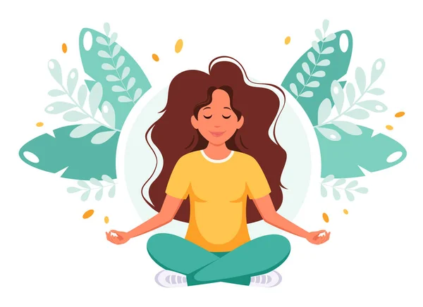 Mujer Meditando Pose Loto Estilo Vida Saludable Yoga Bienestar Relax — Archivo Imágenes Vectoriales