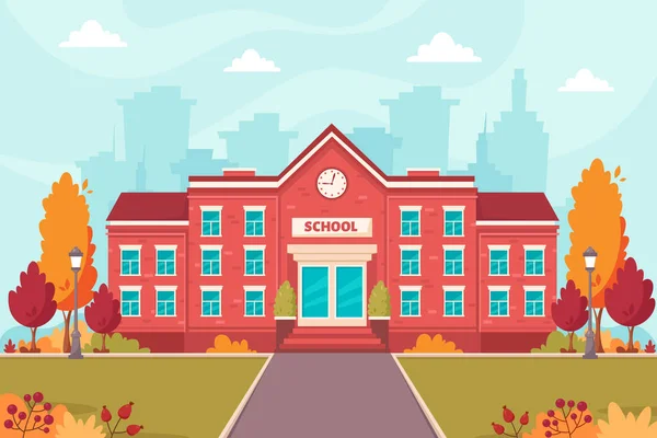 Okul Binası Okula Dönelim Vektör Illüstrasyonu — Stok Vektör