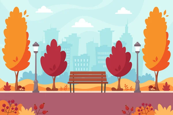 Autumn City Park Bench Autumn Landscape Vector Illustration — Stock Vector