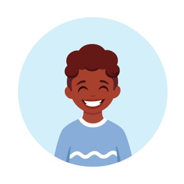 Küçük siyah çocuk. Gülümseyen çocuğun şirin portresi. Vektör illüstrasyonu